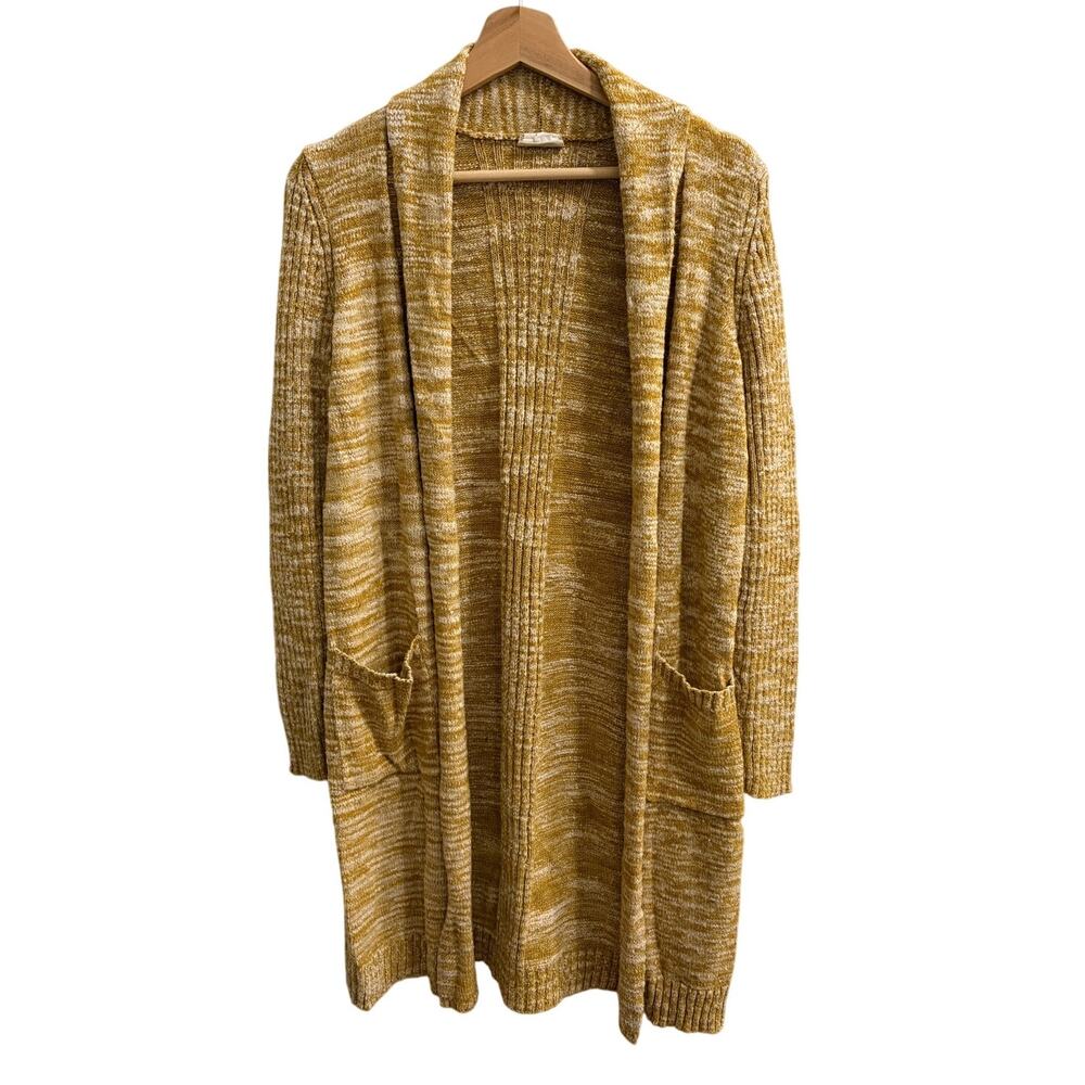 Anthropologie Abigail Cardigan Women's Medium Mustard Marled Open Front Sweater
